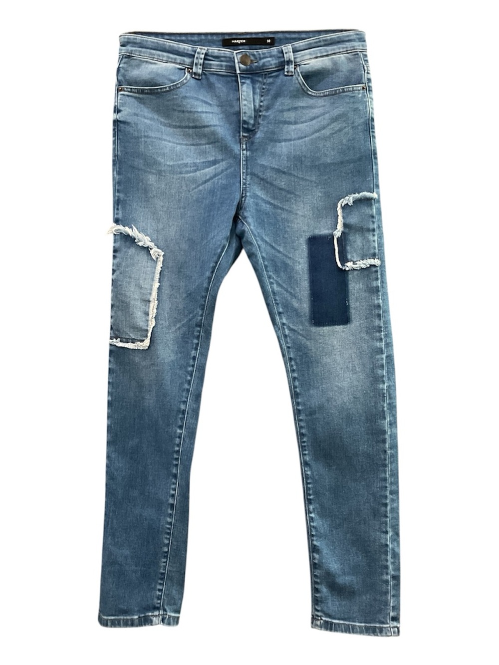 HARPER Patchwork Distressed Straight Jeans 30 Boutique Denim - Picture 2 of 8
